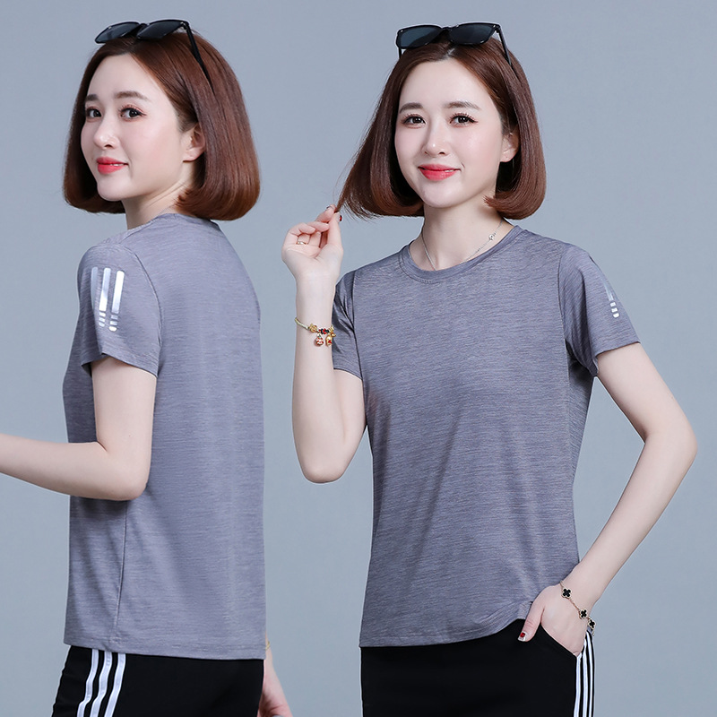Silk quick dry elastic summer short sleeve T-shirt for leisure