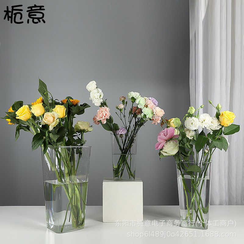 栀意 养花桶透明水晶桶插花桶鲜花包装花桶家用玻璃玫瑰鲜花花店