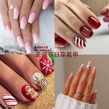 跨境圣诞节美甲系列手工穿戴甲片假指甲贴片成品 Press on nails