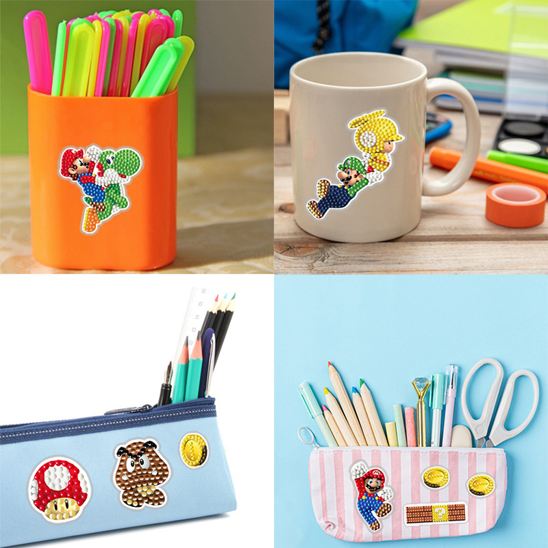 La historieta más vendida Mario Diamond pintura pegatinas gratis DIY pegatinas ladrillo pintura pegatinas de pared de los niños pegatinas hechas a mano diamante redondo