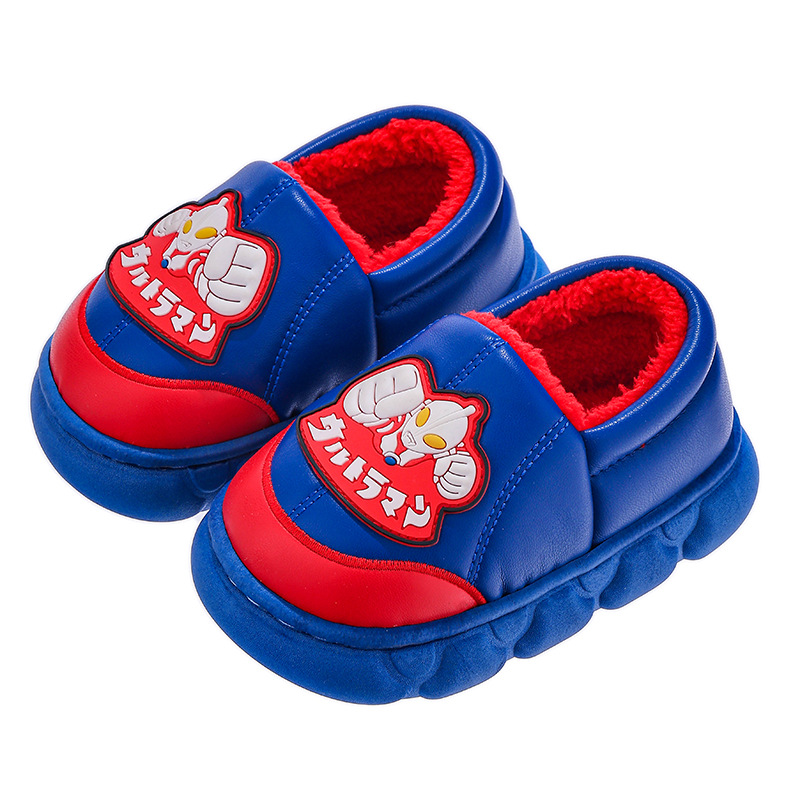 Altman zapatillas de algodón para niños de invierno, calentamiento de piel PU impermeable en el hogar, zapatos de algodón para niños mayores.