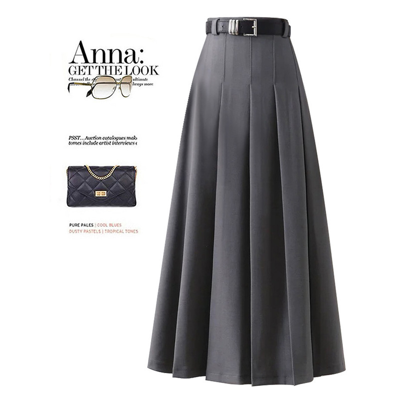 Korean Style Gray Suit Skirt, New Spring Model, High-Waisted, Versatile, Slim-Fitting, Pleated Skirt, Mid-Length Skirt 5539