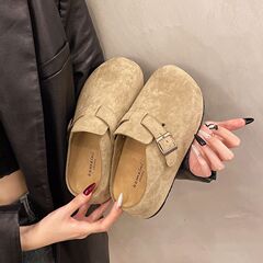 软皮勃肯鞋女2025新款包头软木底内增高半拖鞋外穿一脚蹬源头工厂
