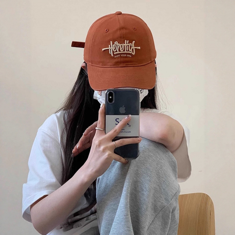 Korean Style Simple Versatile Letter Embroidery Duckbill Cap for Women, New Spring and Autumn Wide-Brim Face-Slimming Soft-Top Baseball Cap