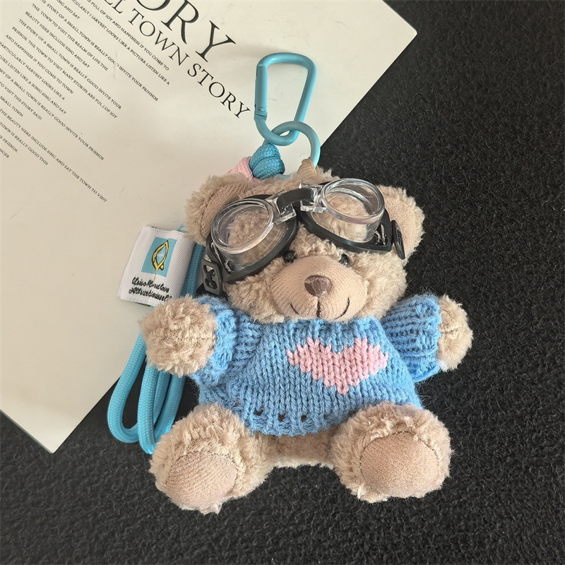 Aviator Bear Bolso Colgante Muñeco de felpa Llavero Escuela secundaria Regalos Joyas creativas