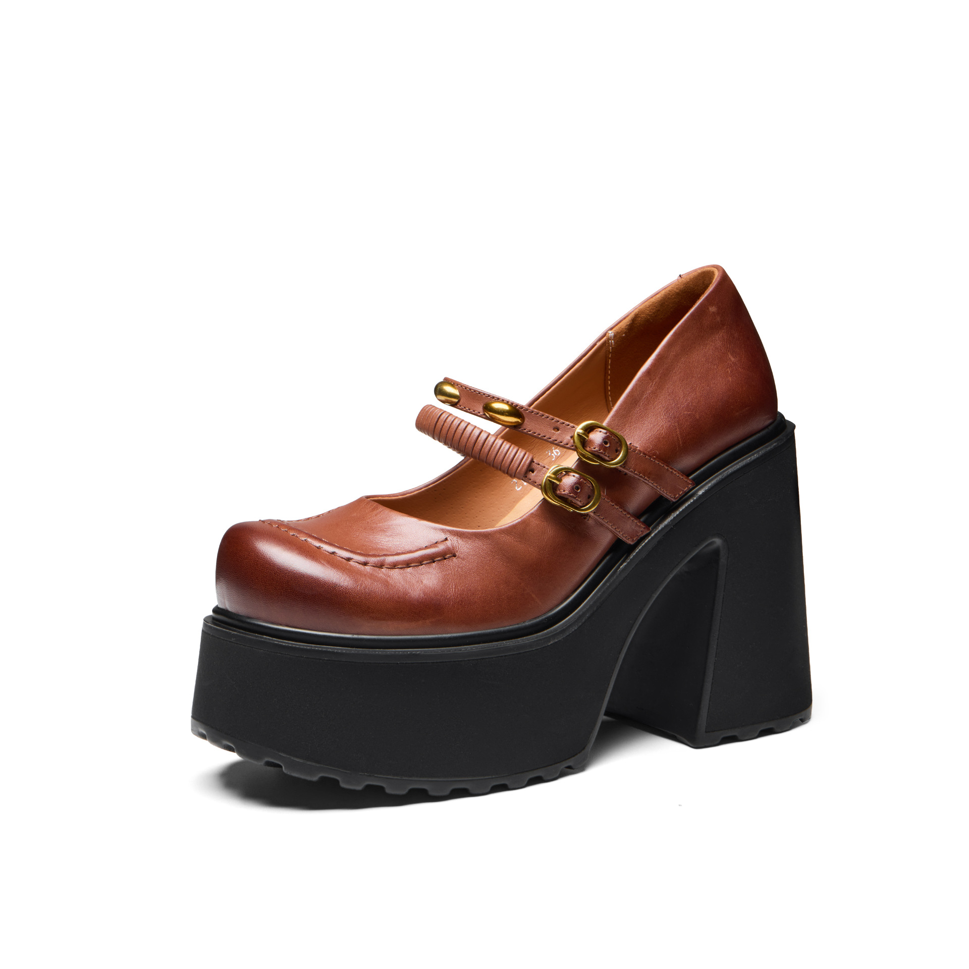 Giày Mary Jane nữ đế dày 12 cm phong cách cổ điển học sinh — màu nâu