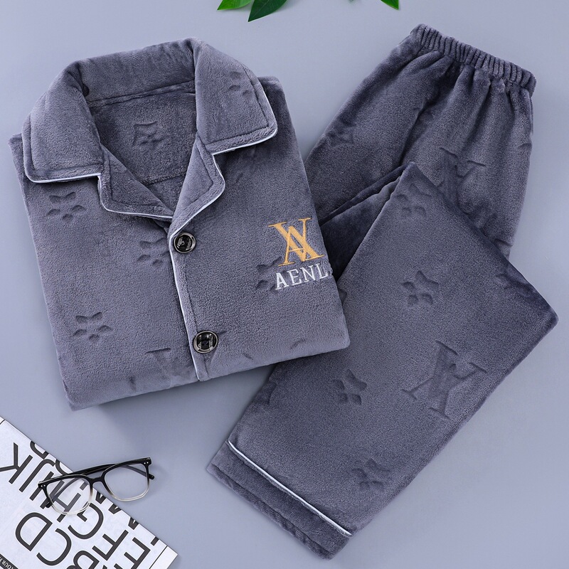 Autumn and Winter Warm and Comfortable Simple Men's Pajamas Casual Long-Sleeved Pants Plus Size Home Clothes Set Can Be Worn Outside