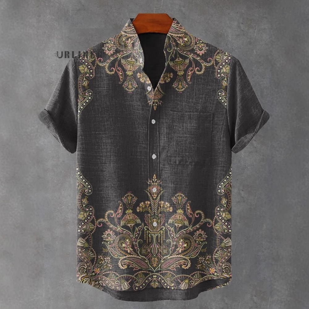 2025 Amazon Europa y América nueva moda transfronteriza casual todo fósforo cuello alto camisa de manga corta para hombre MB1