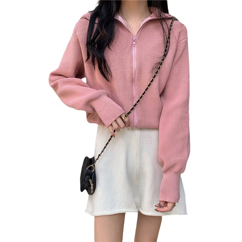 Cardigan sweater, women's zip-up knitted jacket, autumn 2023 trend, one size (fits all)