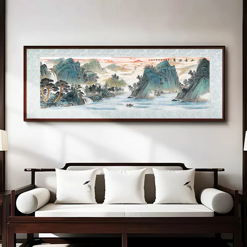 盈浩新中式客厅山水装饰画壁画鸿运当头风景国画办公室茶室挂画