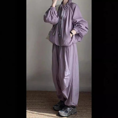 塩系高級感スポーツスーツ女性秋ゆるいファッション揚げ街日焼け止め服コート長ズボンカジュアル2点セット