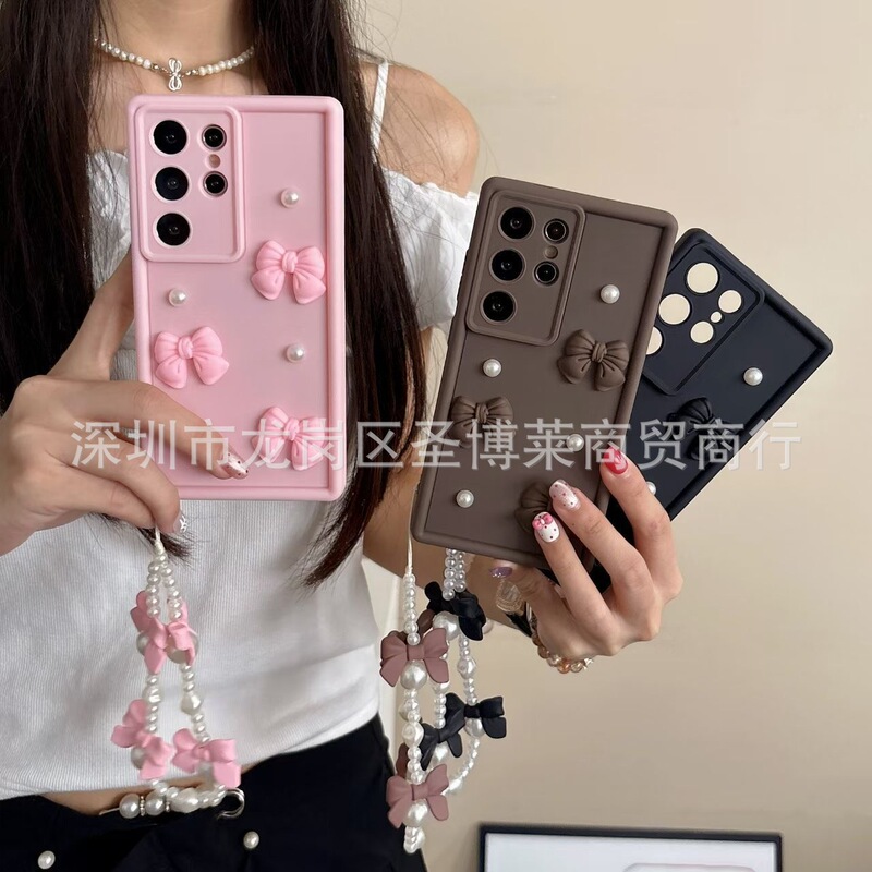 Pearl Bow Tie Suitable for Samsung S25Ultra Creative S23Ultra Emery S24 Protective Case Note20