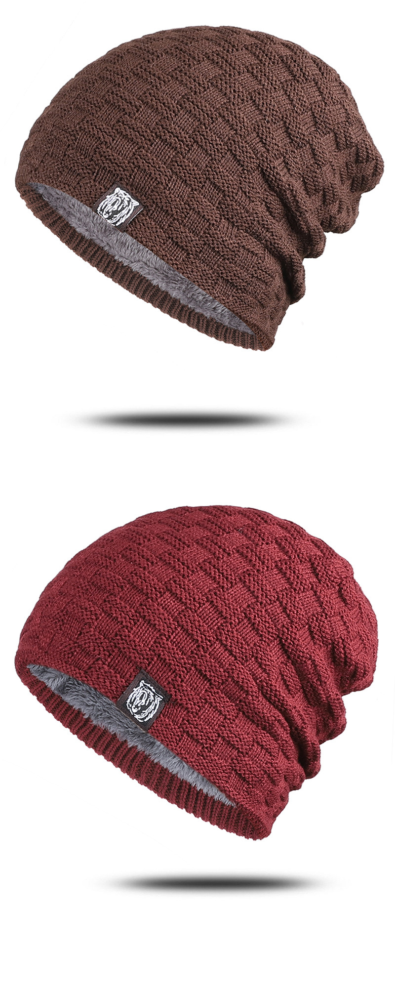 Unisex Winter men's personality tiger head pattern cloth label knitted hat outdoor warm and winterproof woolen hat_voghion.com