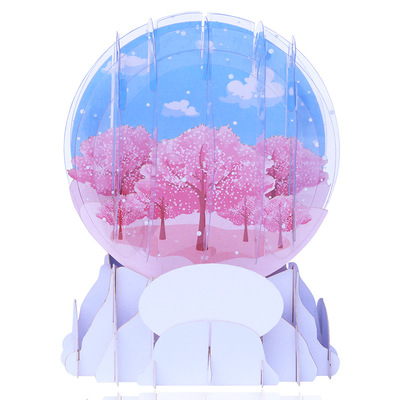创意彩印水晶球樱花立体摆件贺卡通用浪漫樱花类祝福留言桌面摆件