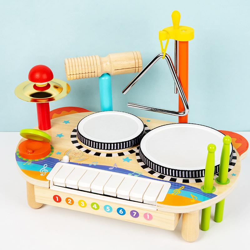 Estante multifuncional de madera tambor piano percusión música infantil iluminación infantil juguetes de educación temprana