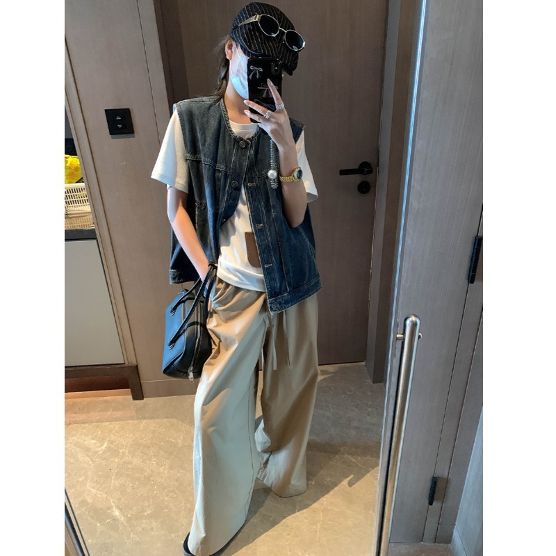 摩且 早秋新款 时髦设计感百搭圆领宽松无袖叠穿牛仔马甲MQ0667|undefined