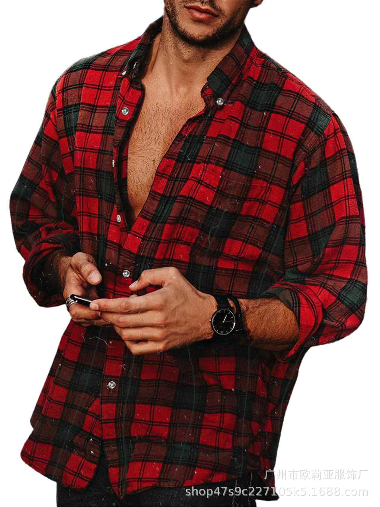 Amazon 2023 camisa de solapa de primavera y otoño de los nuevos hombres europeos y americanos Comercio exterior casual Camisa de manga larga a cuadros de los hombres