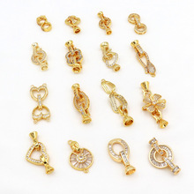 18k真金锆石蝴蝶结珍珠扣 diy饰品配件 花形扣万能扣连接收尾B68