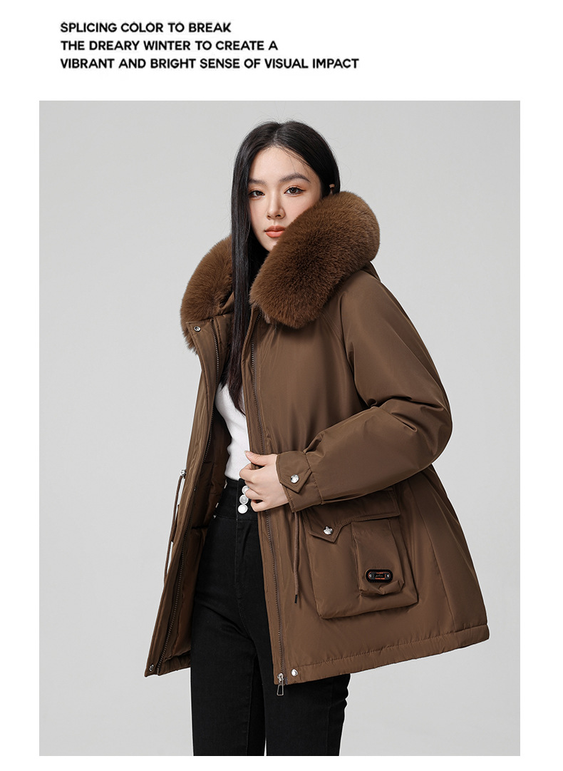 Cross border clothing with padding thickening to overcome women's short 2024 winter new style big fur collar slim fit_voghion.com