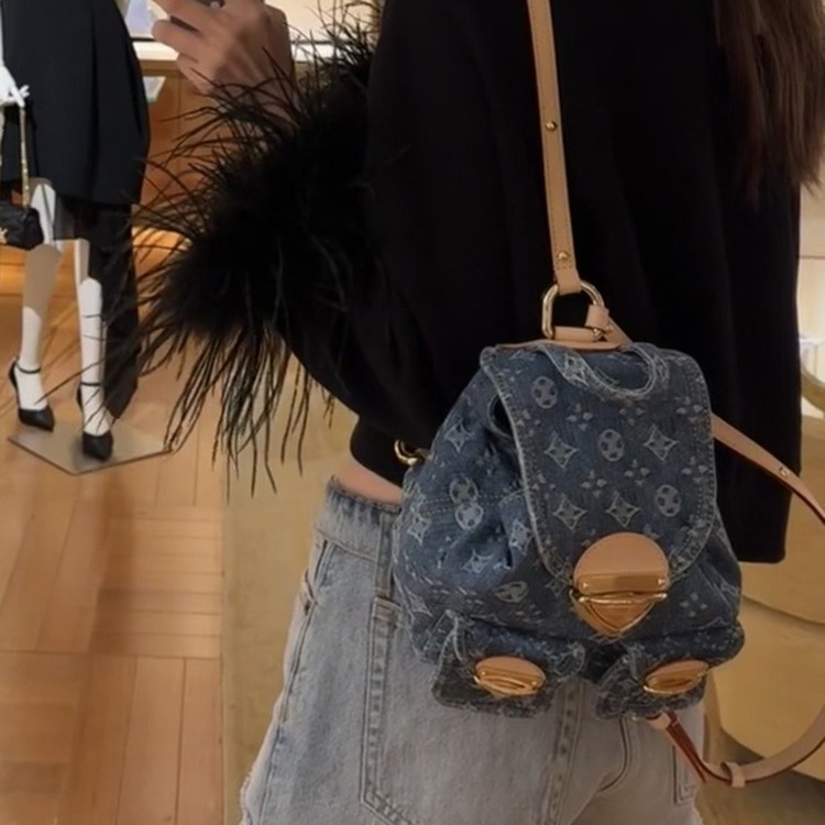 Neie populäre Denim Jacquard-Rucksak mat modeschen, lässegen, gedréckten Duebelrucksäck fir Reesen a villfältegen Eenzelrucksäck_voghion.com