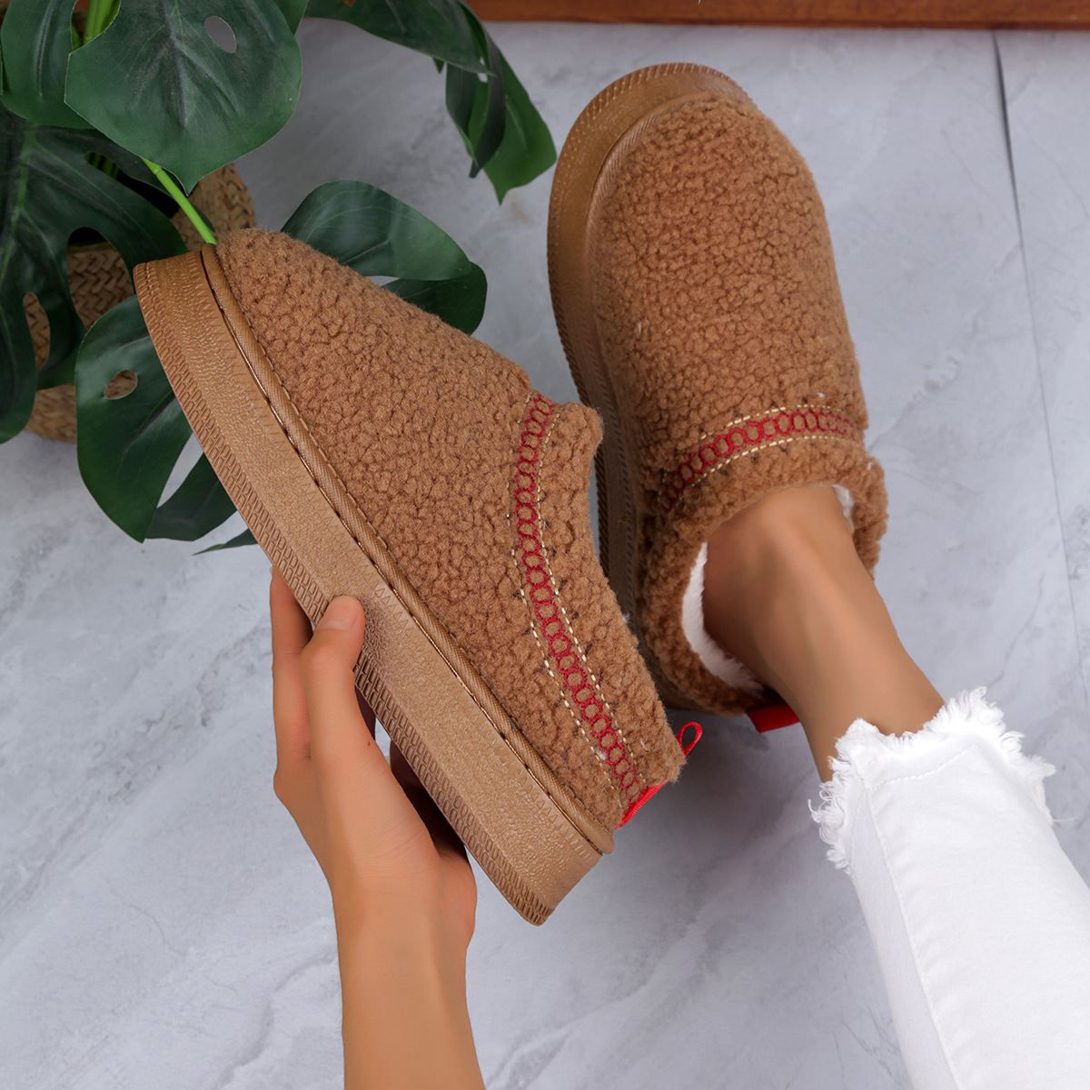 Új, bolyhos, vastag, meleg pamutcipő, lezser, százszorszép, vastag talpú, növelt könnyű női cipő._voghion.com