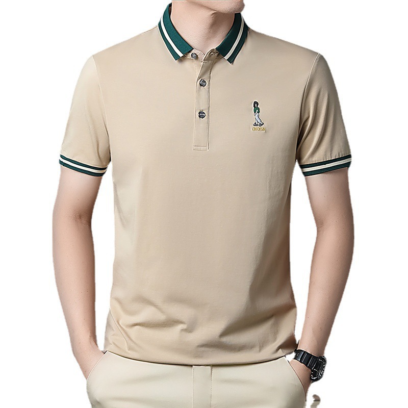 2024 Summer Pure Cotton POLO Shirt, Fashionable Casual High-end Embroidered Turn-down Collar Short Sleeve T-shirt Men's_viptrois.com