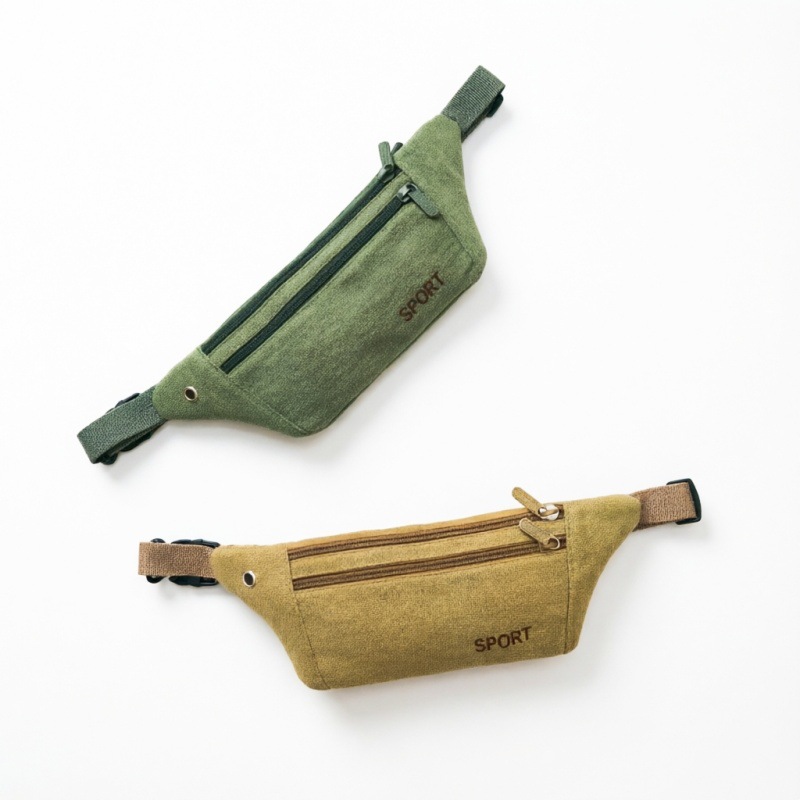 Men's canvas waist bag, slim and close-fitting storage bag, mobile phone waist bag, wear-resistant invisible running waist bag for men