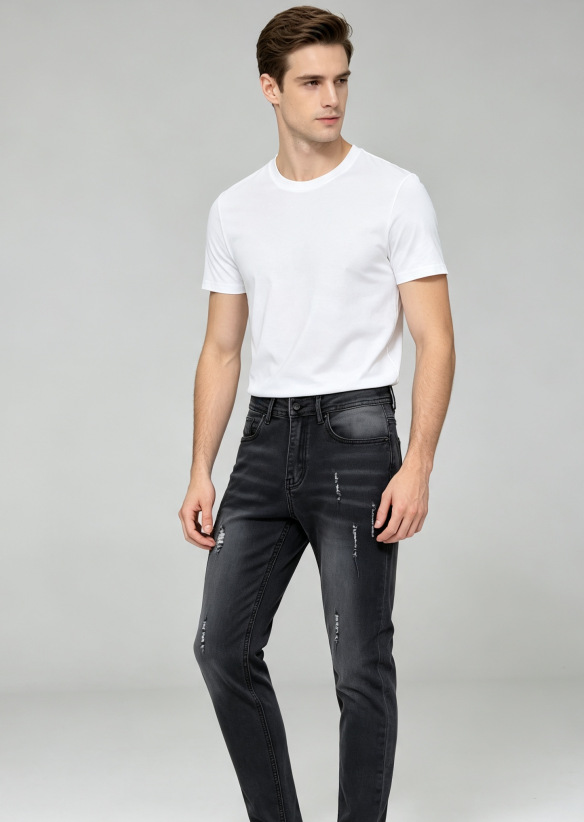 Jeans Ajustados para Hombre de Mezclilla de Algodón, Elásticos, para Uso Casual