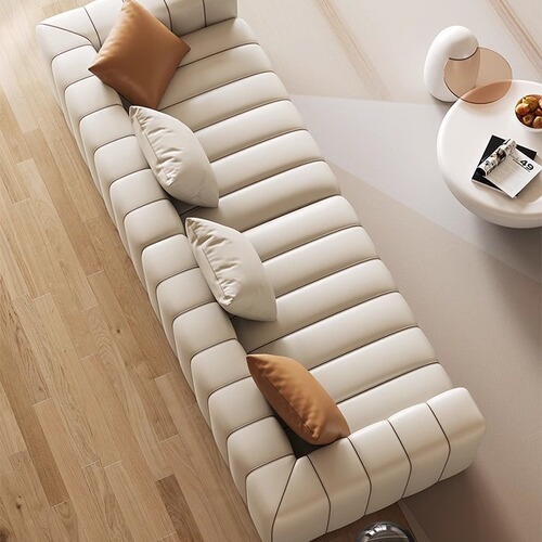 Italian Minimalist Piano Key Genuine Leather Sofa Living Room Small House Style Simple Luxury Straight Line Three Seats Cat Scratch Leather Sofa