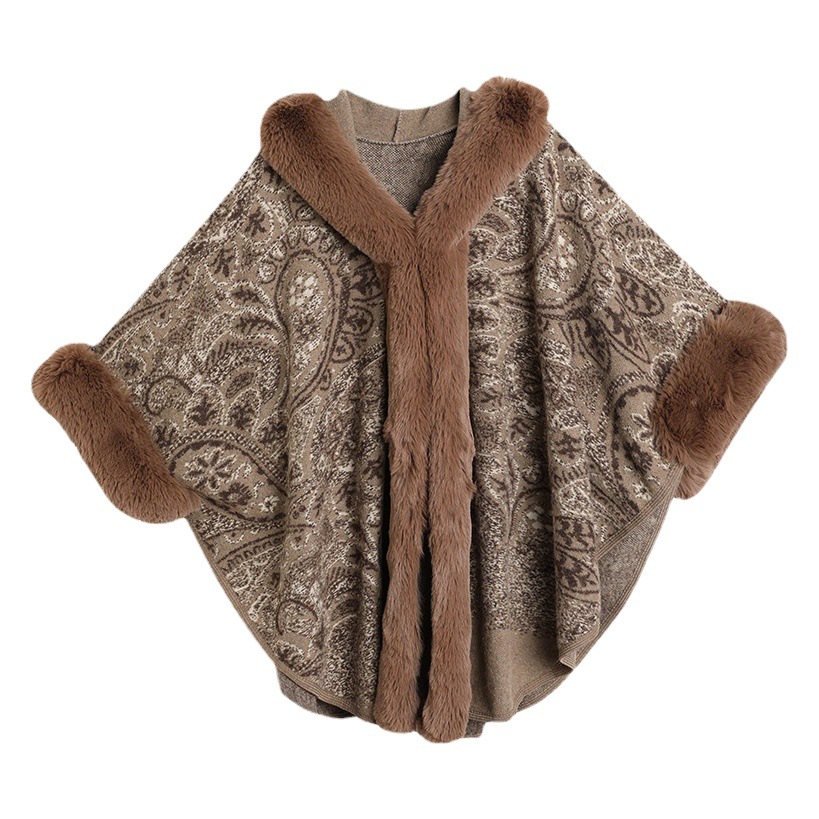 Chal de Invierno con Flecos Jacquard, Cálido, Tipo Capa, Talla Grande, para Mujer, Otoño e Invierno, Venta al Por Mayor