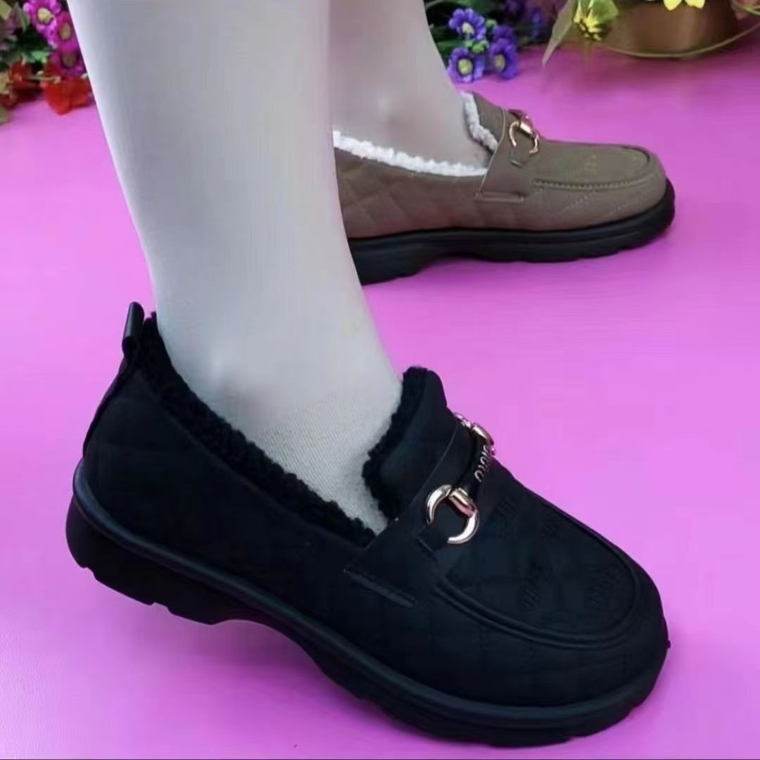 Otoño y invierno de 2025 nuevos zapatos de terciopelo calientes de moda versátil con suela gruesa antideslizante suave zapatos casuales Lefour