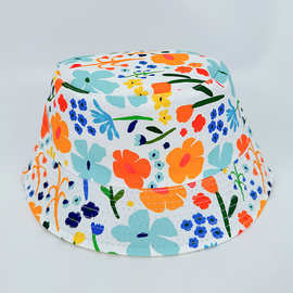 儿童日韩卡通花朵印花春夏遮阳防晒渔夫帽户外时尚百搭显脸小盆帽