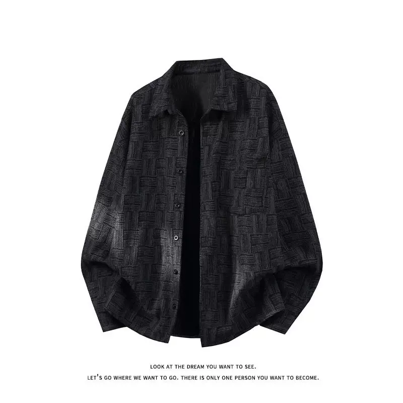 2026春季新款复古风肌理感衬衫长袖宽松翻领设计感休闲风衬衣男