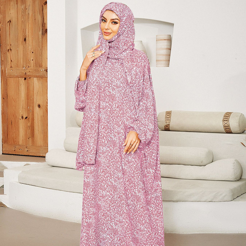(Multiple colors available) Cross-border plus-size women's printed hooded loose-fitting stylish long dress