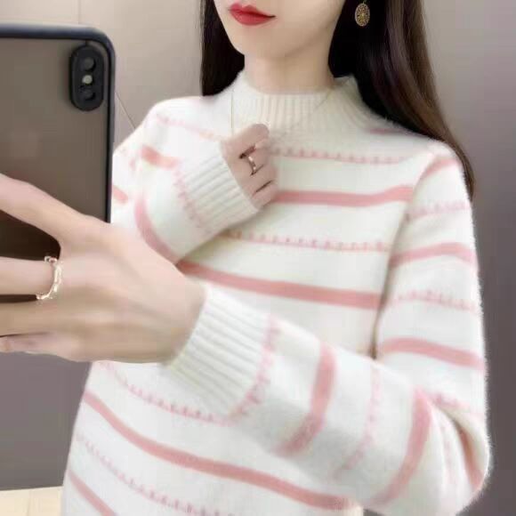 ストライプ高校生セーターレディース2025秋冬新作ミンクベルベットプラスベルベット厚みのある中学生女の子インナートップ|undefined