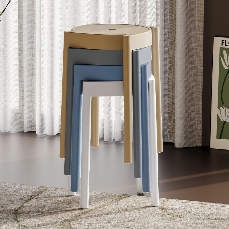 Taburete de plástico engrosado, silla de comedor apilable para el hogar, mesa de comedor de repuesto, taburete de banco alto y simple moderno, taburete de plástico, taburete redondo