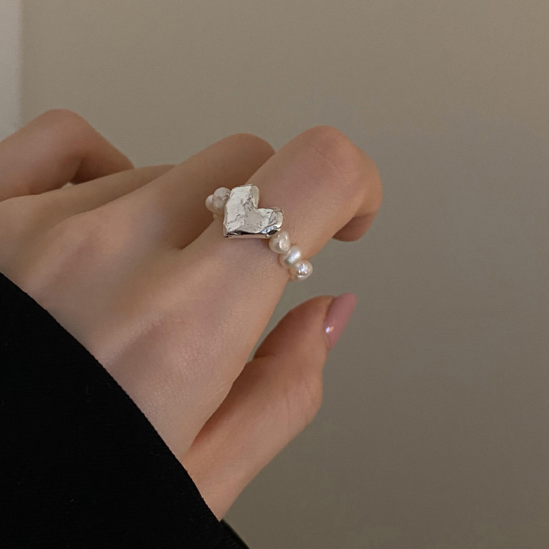 1 Piece Quantity Street Occasion Lady Heart Shape Imitation Pearl Copper Plating Women's Rings