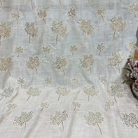 亮片树叶蕾丝刺绣棉布花边 童装女汉服连衣裙舞台服珠片绣花褶皱