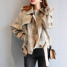 外贸双面羊绒大衣女短款小个子宽松显瘦格子2025春秋季羊毛呢外套