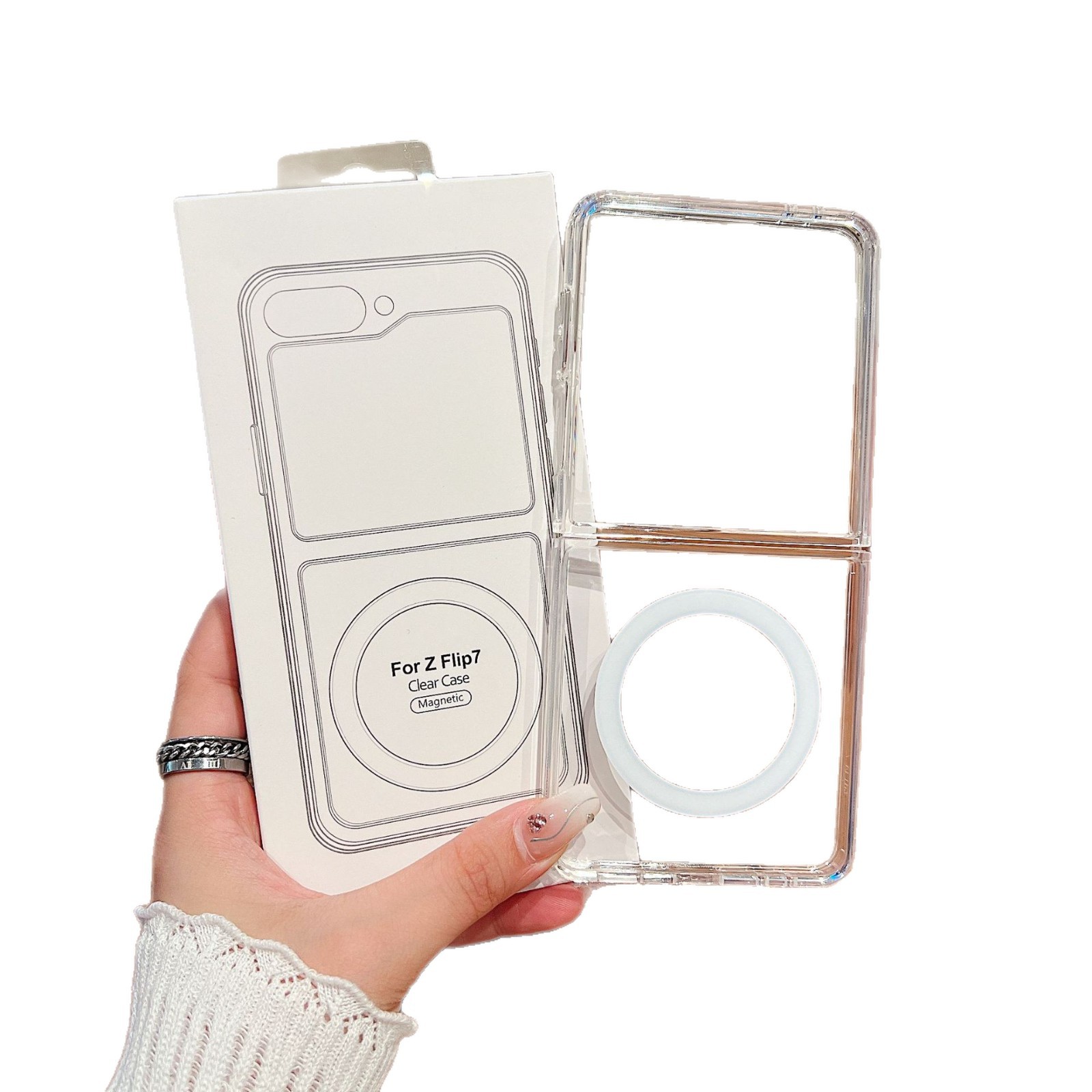 Aplicable a Samsung ZFLIP7 caja de teléfono móvil plegable FOLD7 caja de amortiguación magnética transparente contra caídas cubierta comercial
