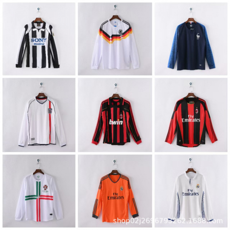 卸売レトロサッカー服ユヴェンドイツフランスイングランドACポルトガル皇馬クラシック長袖レトロユニフォーム|undefined