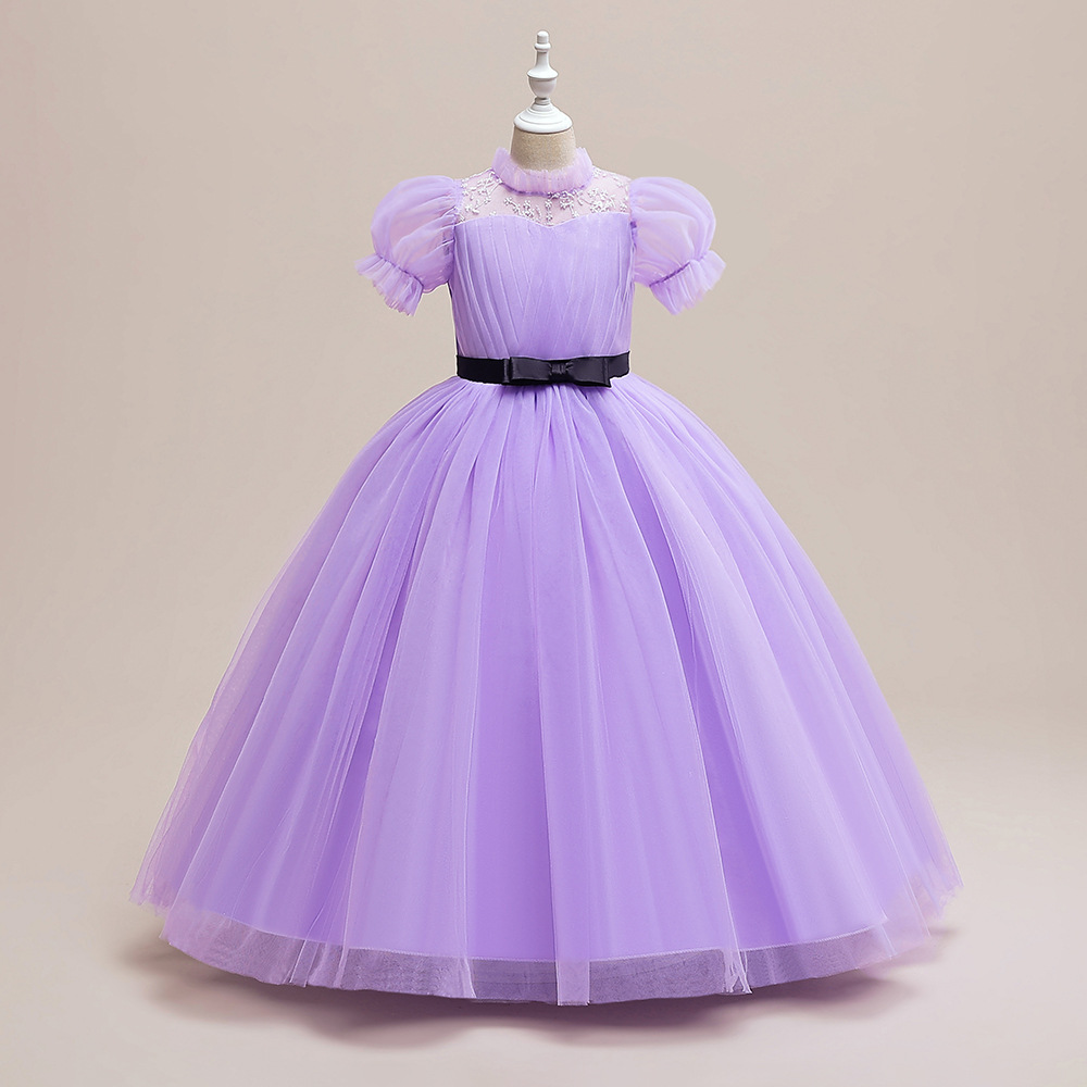 2024 nuevas niñas Vestido de manga burbuja princesa vestido de los niños anfitrión pasarela piano vestido de rendimiento vestido de estilo occidental