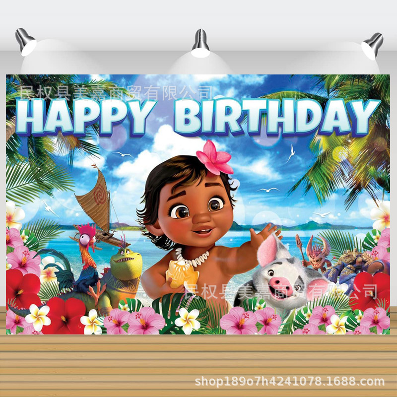 New Hot Cartoon Moana Theme Birthday Background Cloth Baby Shower Party Banner Studio Props