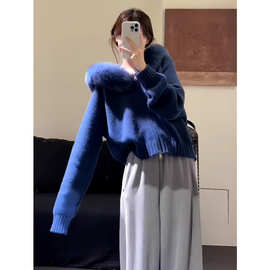 韩系高级感慵懒风毛领针织毛衣外套女2025秋冬巨好看厚款上衣外穿