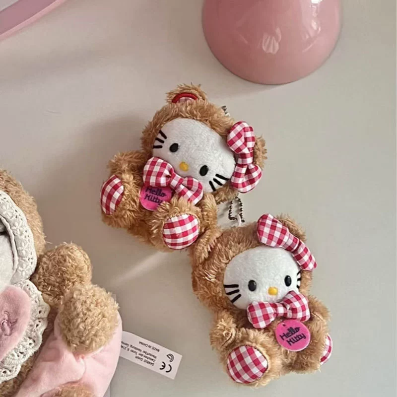 Плюшевый подвес (Hello Kitty) 10 см дизайн медведь в кофе, милый брелок для сумки с бантом