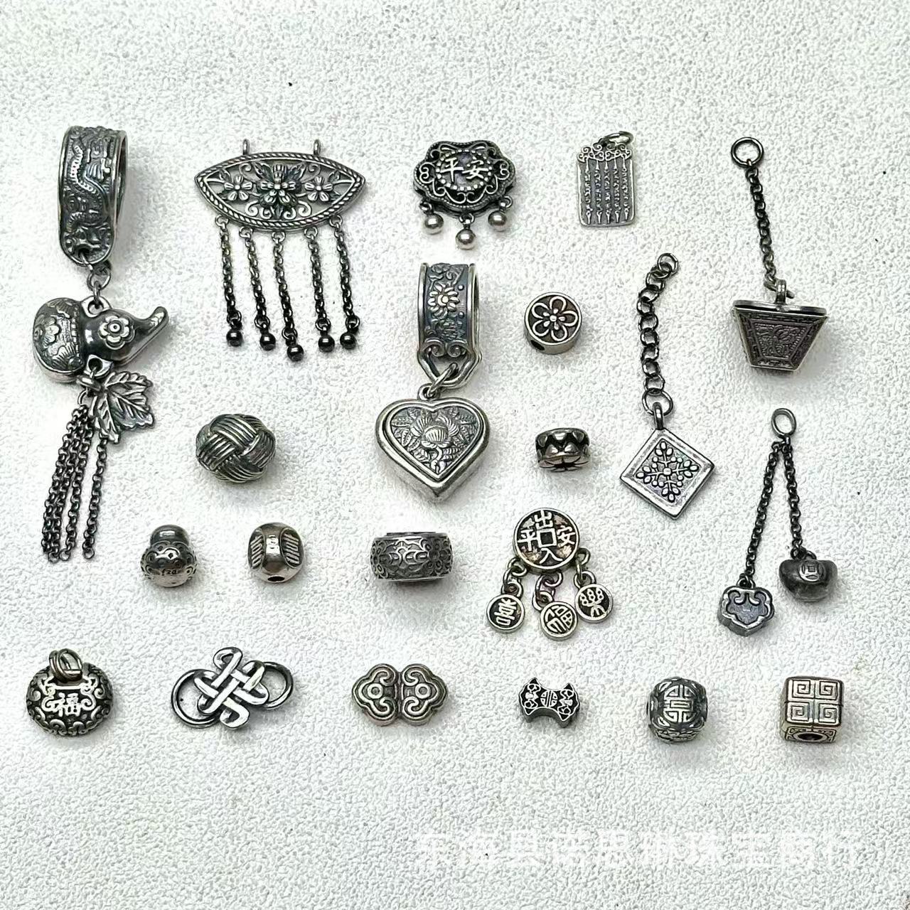 山西老银三七银隔珠吊坠散珠配件葫芦莲花配饰DIY文玩饰品配件