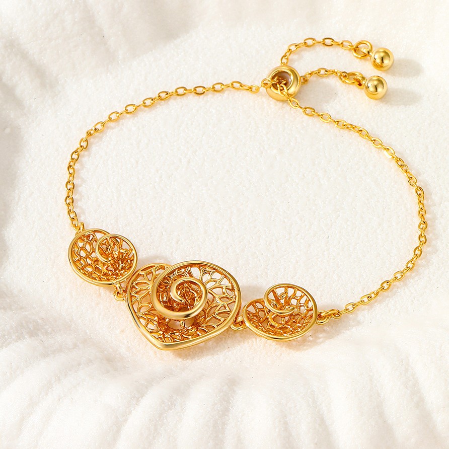 Xuping nuevo chapado de aleación de cobre 24k hueco amor pulsera ligera de lujo de alta calidad joyería de mano