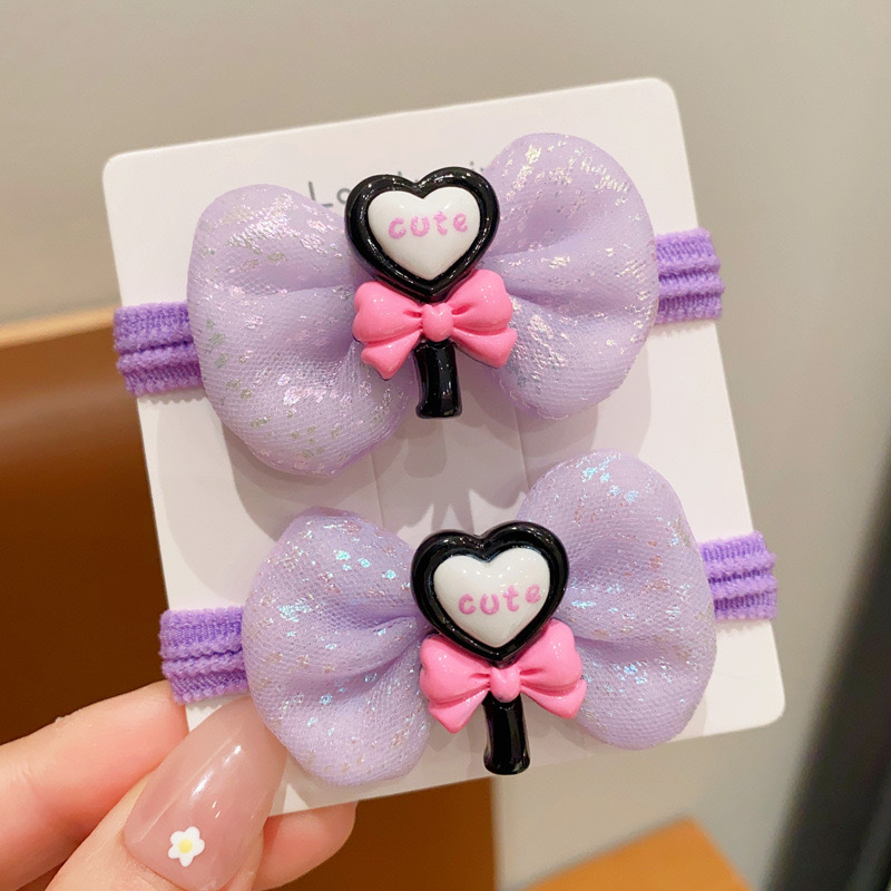 Anillo de toalla de color púrpura para niños de dibujos animados lindos bolas de cabeza de caballo cola de cabello corda de cabello de la niña arco elástico