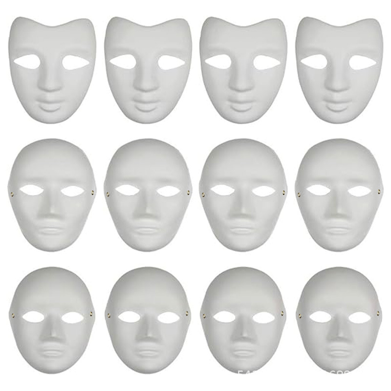 Amazon venta caliente máscara en blanco pulpa blanca props de jardín de infantes dibujado a mano carnaval máscara de graffiti DIY