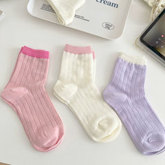 Candy-colored socks for female students, versatile ins trendy spring and summer thin Korean style mid-tube splicing color Japanese mid-tube socks